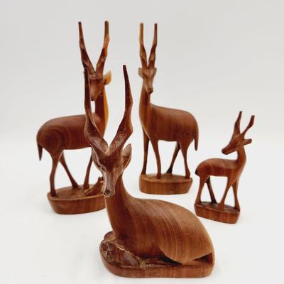 MID-CENTURY TEAK WOOD HAND CARVED IN KENYA ANTELOPE FAMILY