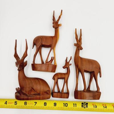 MID-CENTURY TEAK WOOD HAND CARVED IN KENYA ANTELOPE FAMILY
