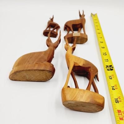 MID-CENTURY TEAK WOOD HAND CARVED IN KENYA ANTELOPE FAMILY
