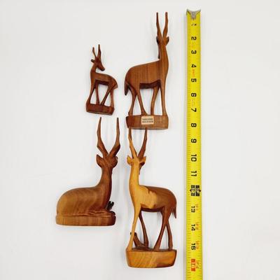 MID-CENTURY TEAK WOOD HAND CARVED IN KENYA ANTELOPE FAMILY