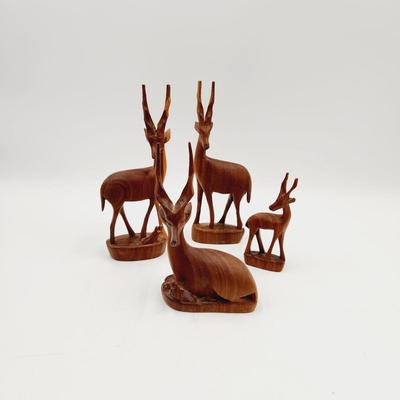 MID-CENTURY TEAK WOOD HAND CARVED IN KENYA ANTELOPE FAMILY