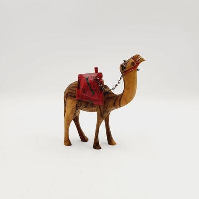 MID-CENTURY HOLY LAND OLIVE WOOD HAND CARVED CAMEL