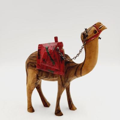 MID-CENTURY HOLY LAND OLIVE WOOD HAND CARVED CAMEL