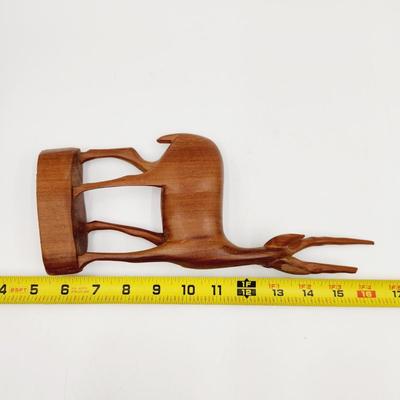 MID-CENTURY HAND CARVED TEAK WOOD ANTELOPE W/ BROKEN ANTLER