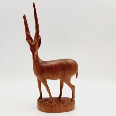 MID-CENTURY HAND CARVED TEAK WOOD ANTELOPE W/ BROKEN ANTLER
