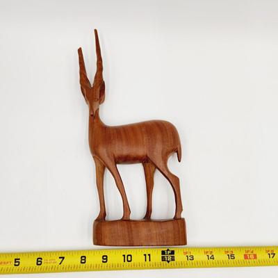 MID-CENTURY HAND CARVED TEAK WOOD ANTELOPE W/ BROKEN ANTLER