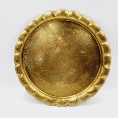VINTAGE HAMMERED BRASS RUFFLED TRAY