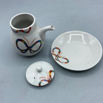 Colorful Butterfly Pattern Miniature Teapot with Saucer