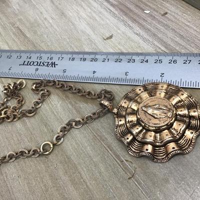 Large Vintage Religious Necklace and Chain
