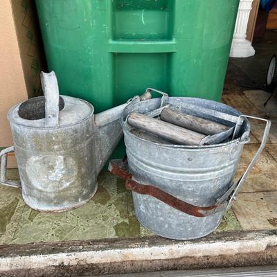 Rustic Galvanized Mop Bucket and Watering Can (G-JM)