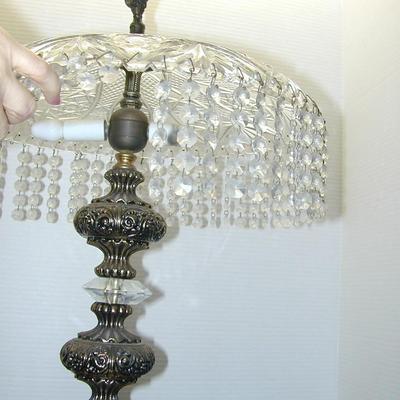 Vintage Ornate Pressed Glass Dripping with Crystals Table Lamp - Lot 728