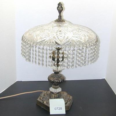 Vintage Ornate Pressed Glass Dripping with Crystals Table Lamp - Lot 728