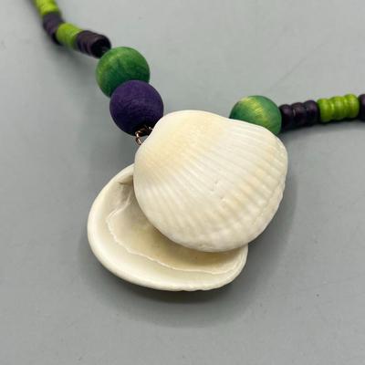 Nautical Clam Shell Shark Tooth Beaded Necklace
