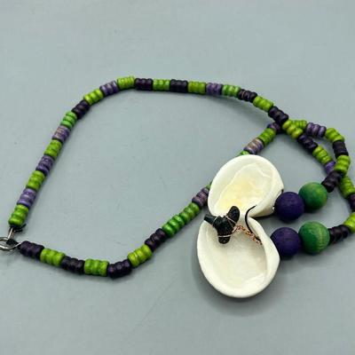 Nautical Clam Shell Shark Tooth Beaded Necklace