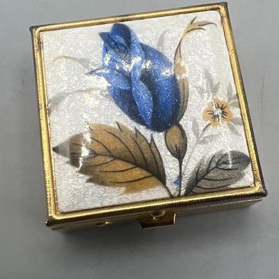 Small Blue Rose Flower Trinket Snuff Box