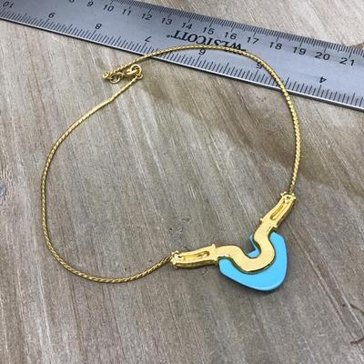 Turquoise Blue and Gold Tones Fashion Necklace