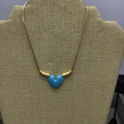 Turquoise Blue and Gold Tones Fashion Necklace