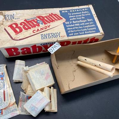 Antique Baby Ruth Candy Bar Retailers Box & Unrelated Bazooka Giveaways found inside Lot 763