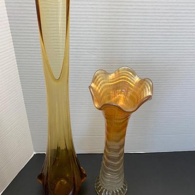 PAIR of MCM Art Glass Vases- Carnival - Viking ?