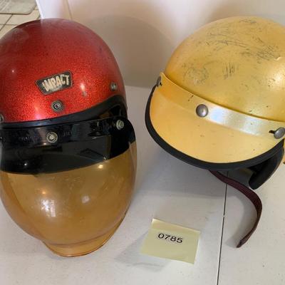 TWO Vintage Metallic Motorcross Helmets Lot 785