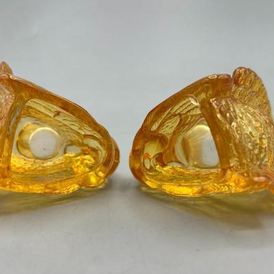 Pair of Vintage Amber Glass Turkey Candlestick Holders