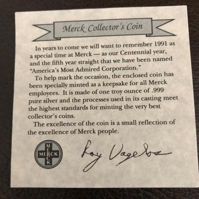 Merck Collectorâ€™s Coin .999 Troy Ounce Fine Silver Lot #0795