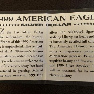 1999 American Eagle Colorized 1 oz Fine Silver-One Dollar Lot #0797