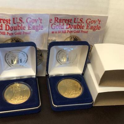Two Replica Coins 1933 Twenty Dollars 24K GOLD PLATED Lot #0798