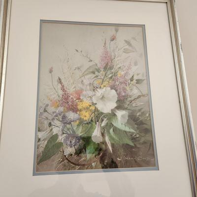 Pair Floral art prints Vernon Ward UK Artist