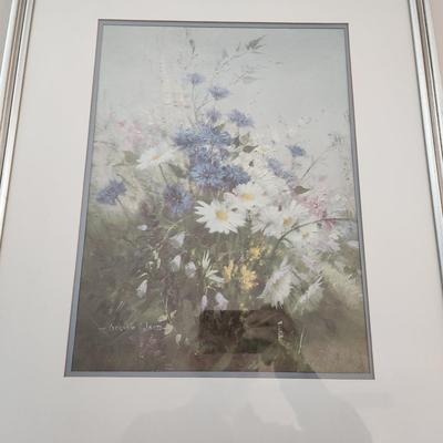 Pair Floral art prints Vernon Ward UK Artist