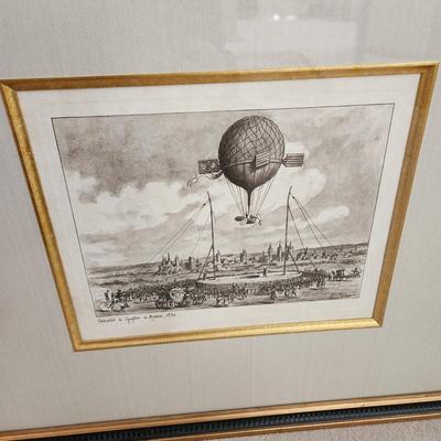 2 Ballooning Prints after Pierre Albert LeRoux 25.5x19.5