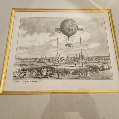 2 Ballooning Prints after Pierre Albert LeRoux 25.5x19.5