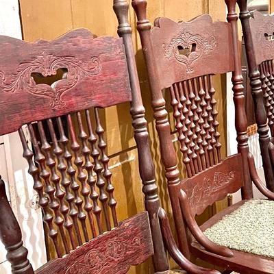 Antique press back turned spindle chairs