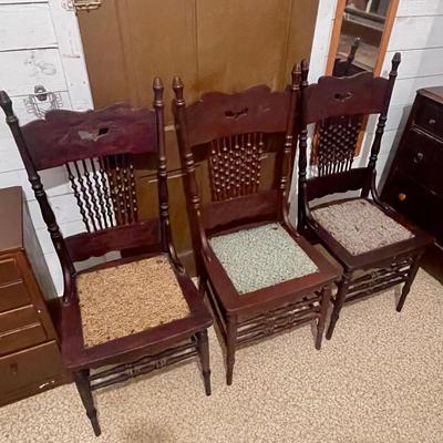 Antique press back turned spindle chairs