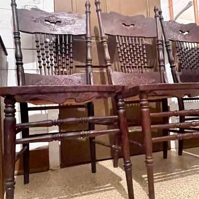 Antique press back turned spindle chairs
