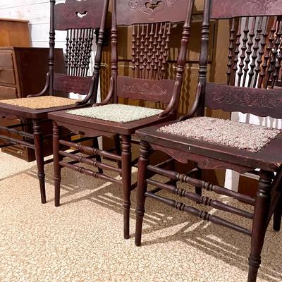 Antique press back turned spindle chairs