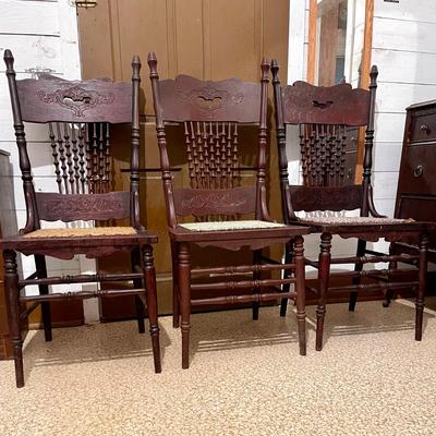 Antique press back turned spindle chairs