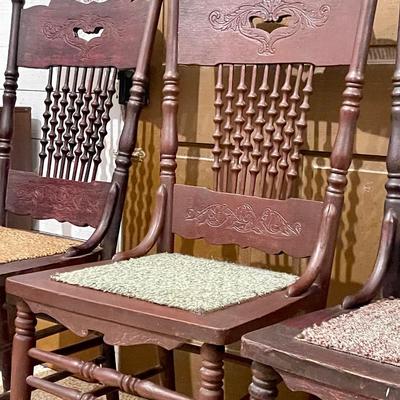 Antique press back turned spindle chairs