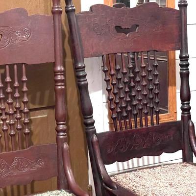Antique press back turned spindle chairs