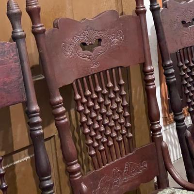 Antique press back turned spindle chairs