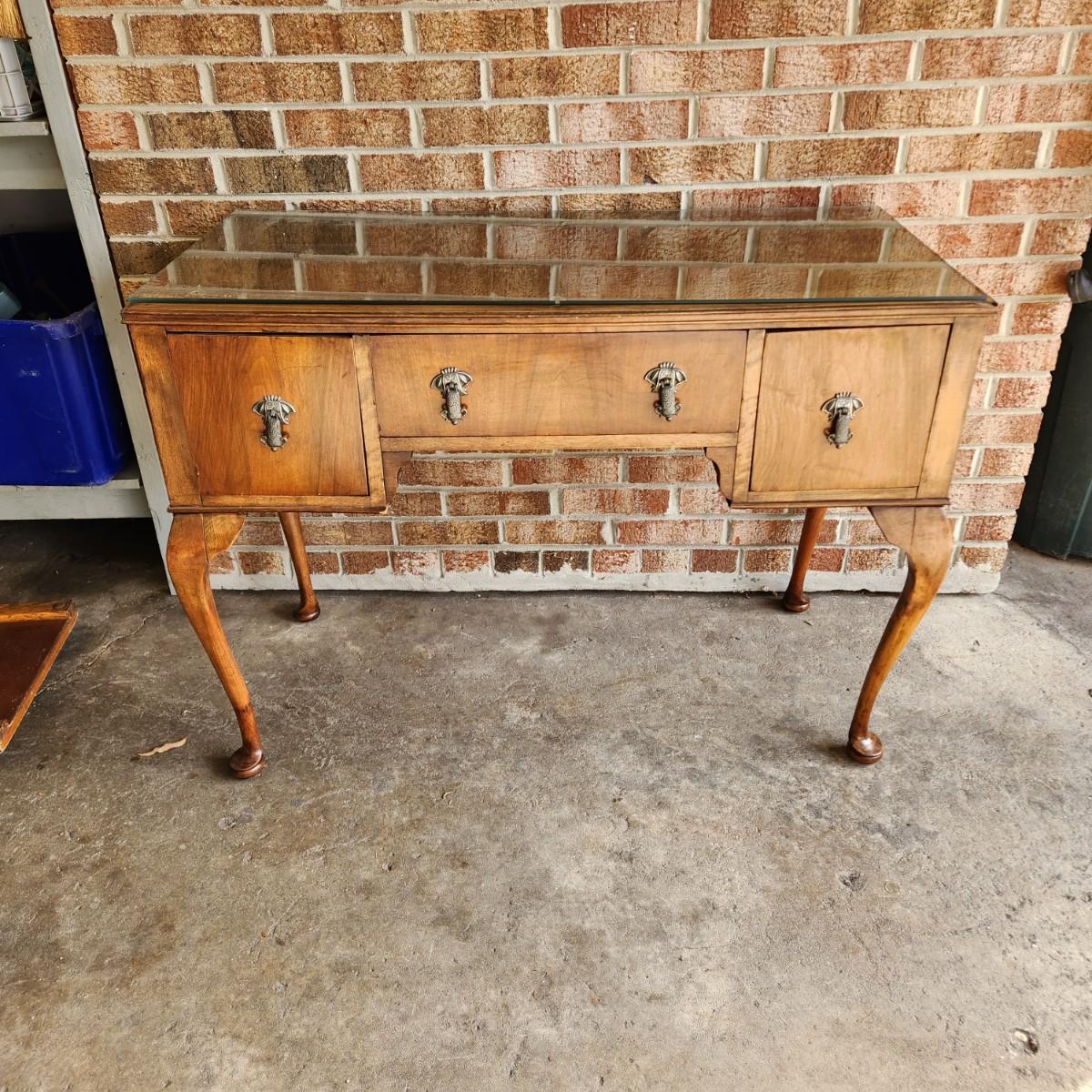 Antique Sideboard Server w Glass top 42x20x30