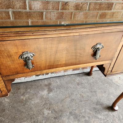Antique Sideboard Server w Glass top 42x20x30