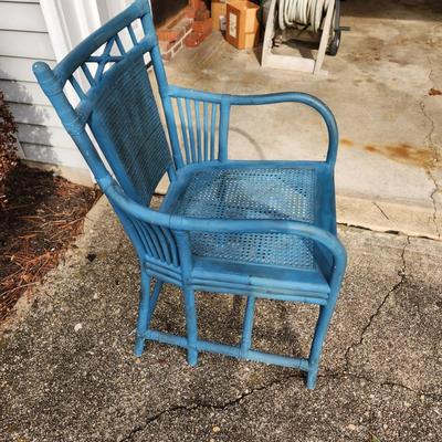 Painted Blue Wood Cane Chair