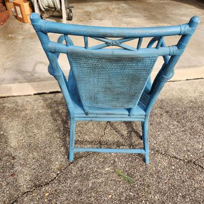 Painted Blue Wood Cane Chair