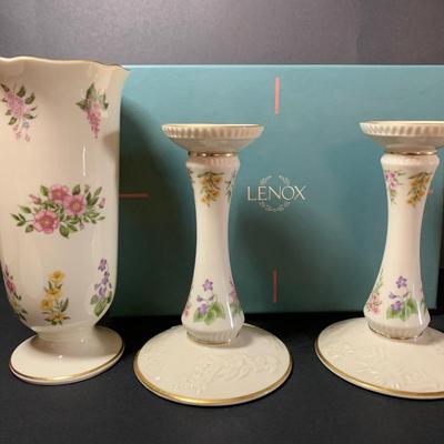 LOT 7: Lenox Constitution Candlesticks & Vase