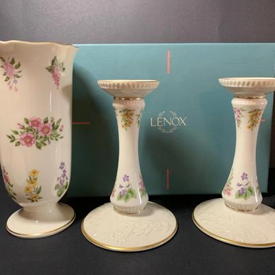 LOT 7: Lenox Constitution Candlesticks & Vase