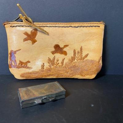 LOT 43C: Carved Bird & Squirrel, Vintage Lighters, Leather Zipper Pouch & More