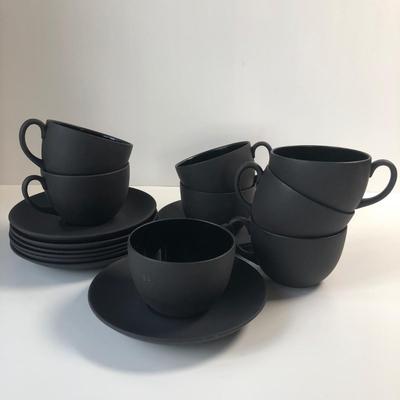 LOT57M: Vintage Wedgewood Black Basalt Jasperware Matte Cups & Saucers
