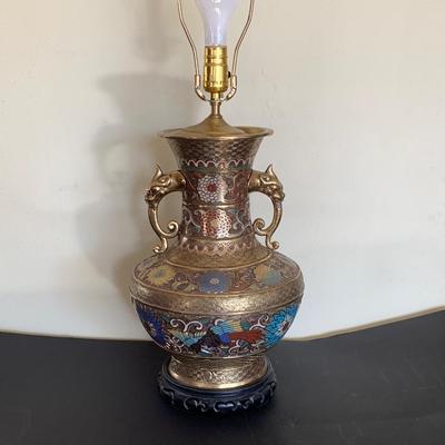 LOT 132R: Enamel & Brass Lamp w/Matching Punched Lamp Shade