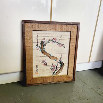 VINTAGE ORIENTAL ORIGINAL CHERRY BLOSSOM FRAMED ART PIECE